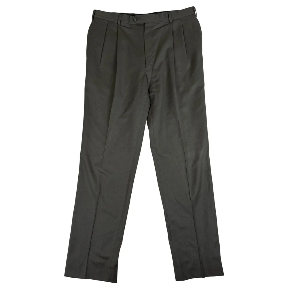 Jos. A. Bank Dress Pants 38x34 Pleated Signature Collection Olive Green 0384